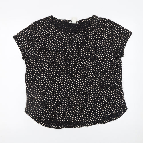 H&M Womens Black Polka Dot Cotton Short Sleeve Blouse Size 12