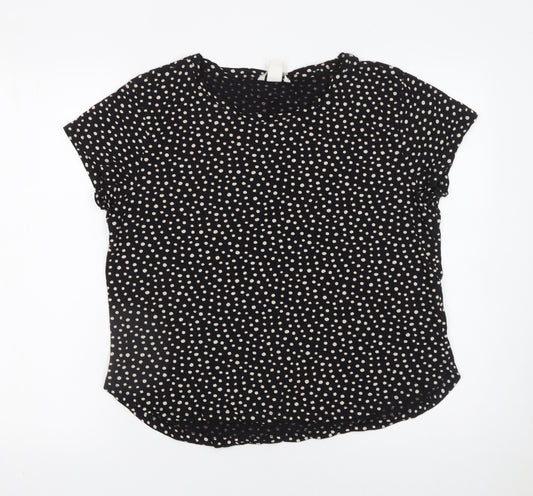 H&M Womens Black Polka Dot Cotton Short Sleeve Blouse Size 12