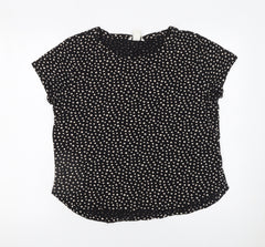 H&M Womens Black Polka Dot Cotton Short Sleeve Blouse Size 12