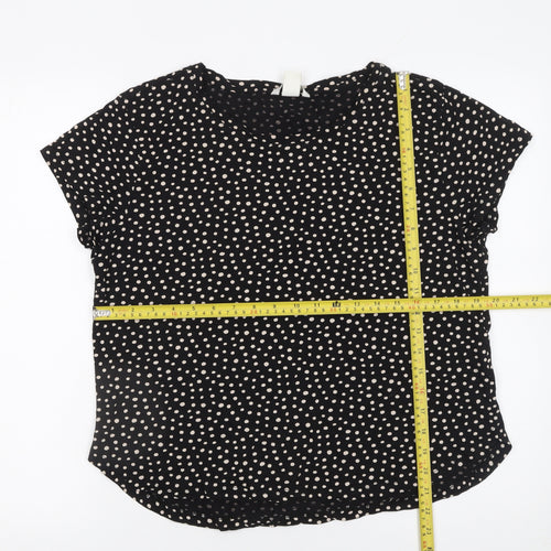 H&M Womens Black Polka Dot Cotton Short Sleeve Blouse Size 12