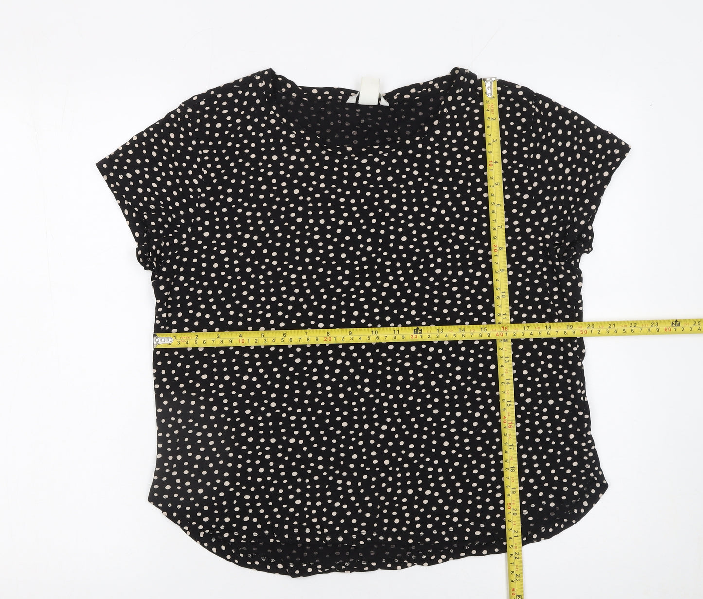 H&M Womens Black Polka Dot Cotton Short Sleeve Blouse Size 12