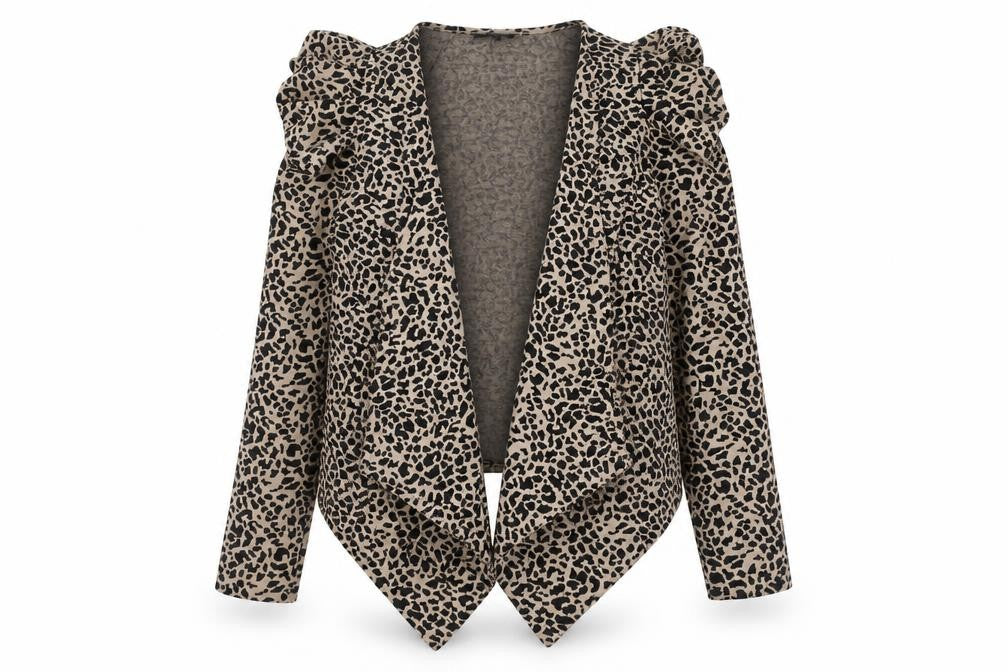 Front view of Stella Morgan Women’s Beige Leopard Print Open Jacket, size L