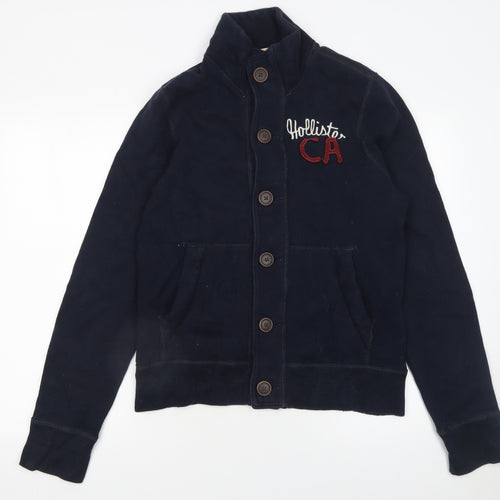 Hollister Mens Blue Cardigan M Button Up Embroidered Logo Casual Knit