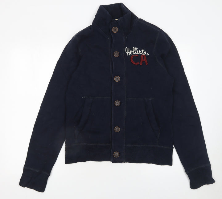 Hollister Mens Blue Cardigan M Button Up Embroidered Logo Casual Knit