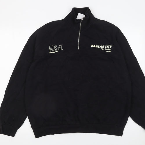 Bershka Womens Black 90s Kansas City 1/4 Zip Sweatshirt Size 12