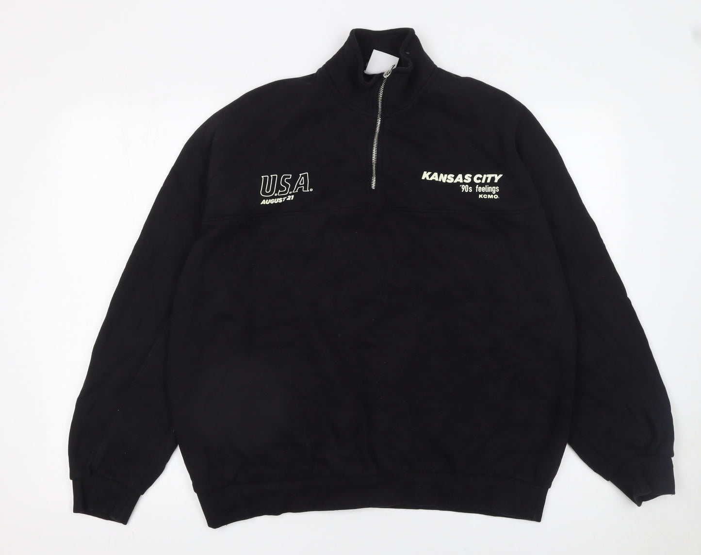 Bershka Womens Black 90s Kansas City 1/4 Zip Sweatshirt Size 12