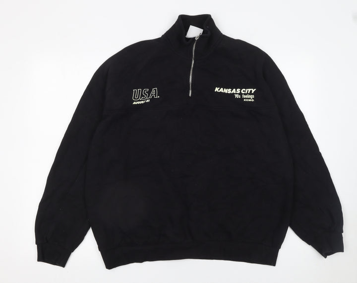 Bershka Womens Black 90s Kansas City 1/4 Zip Sweatshirt Size 12