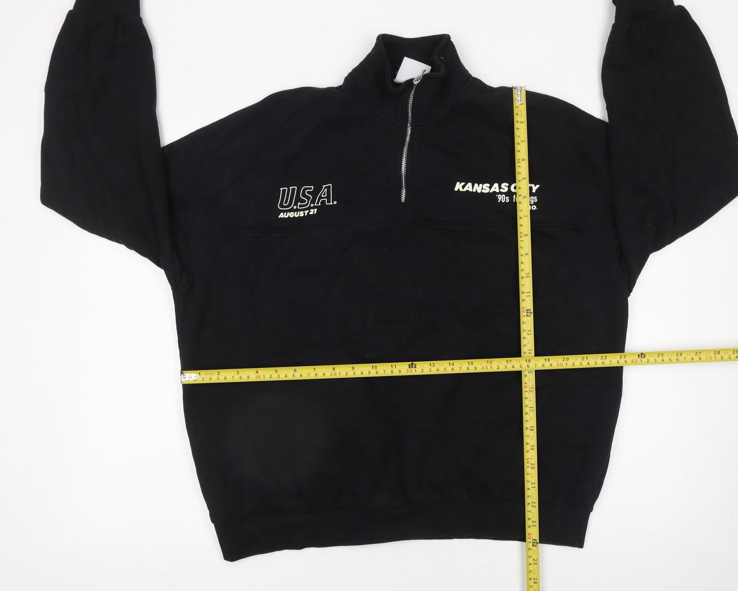 Bershka Womens Black 90s Kansas City 1/4 Zip Sweatshirt Size 12