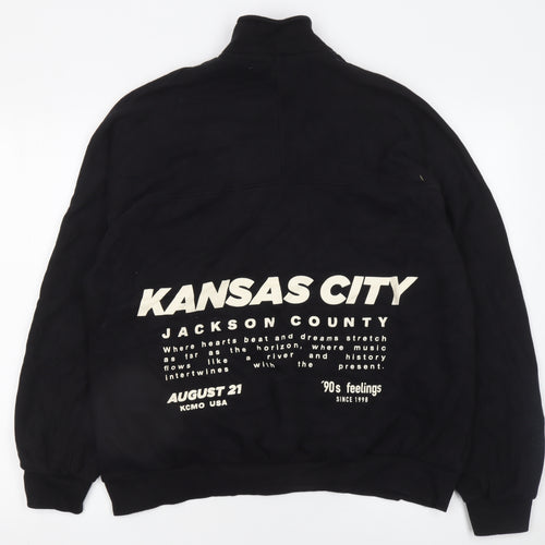 Bershka Womens Black 90s Kansas City 1/4 Zip Sweatshirt Size 12