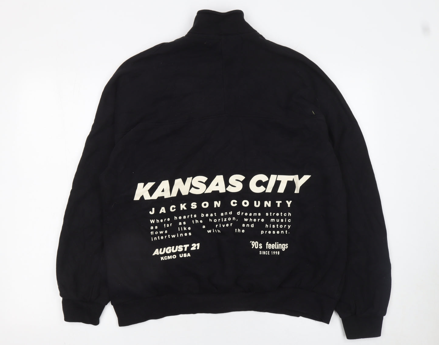 Bershka Womens Black 90s Kansas City 1/4 Zip Sweatshirt Size 12