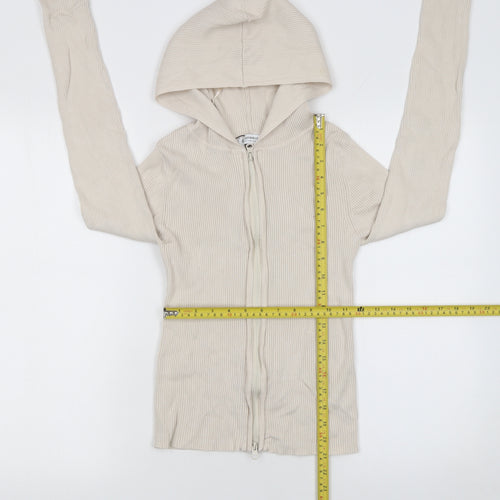Stradivarius Womens Beige Slim Fit Hooded Full Zip Knit Jumper Size M