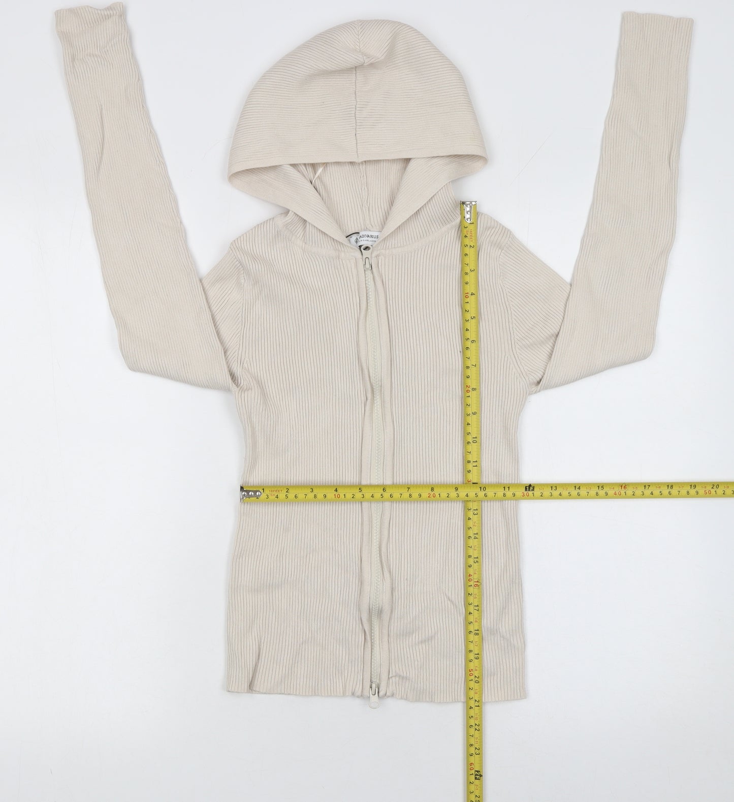 Stradivarius Womens Beige Slim Fit Hooded Full Zip Knit Jumper Size M