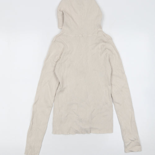 Stradivarius Womens Beige Slim Fit Hooded Full Zip Knit Jumper Size M