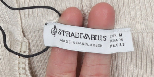 Stradivarius Womens Beige Slim Fit Hooded Full Zip Knit Jumper Size M