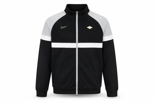 Front view of Nike boys’ black dri-fit track jacket m 137-147cm full zip lined sportswear