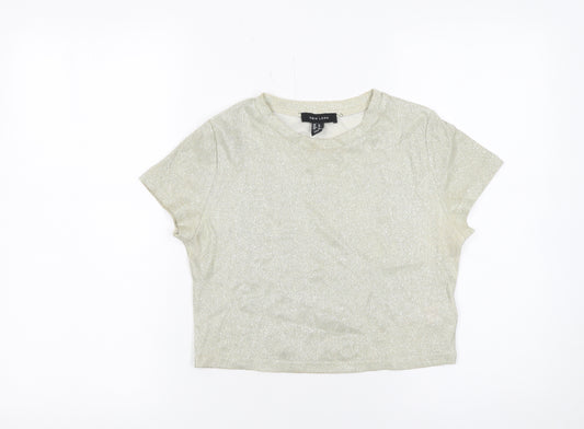 New Look Women Gold Cropped Glitter T-Shirt Size 8 Short Sleeve