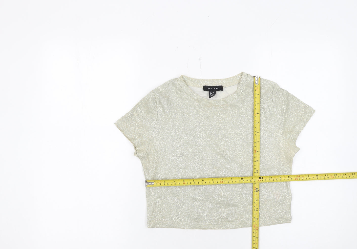 New Look Women Gold Cropped Glitter T-Shirt Size 8 Short Sleeve