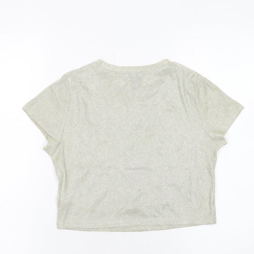 New Look Women Gold Cropped Glitter T-Shirt Size 8 Short Sleeve