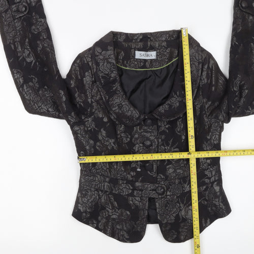 Sasha Womens Black Floral Jacquard Blazer Size 10 Formal Fitted Jacket