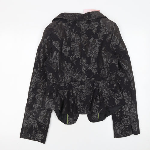 Sasha Womens Black Floral Jacquard Blazer Size 10 Formal Fitted Jacket
