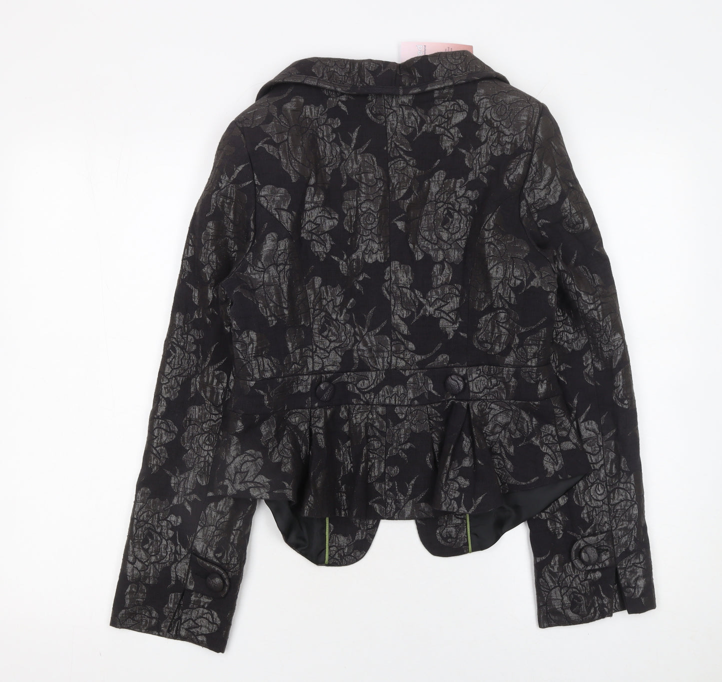 Sasha Womens Black Floral Jacquard Blazer Size 10 Formal Fitted Jacket