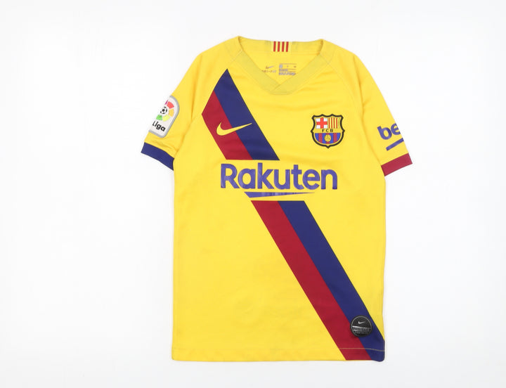 Nike Boys Yellow Barcelona Football T-Shirt Small S Jersey Dri-Fit
