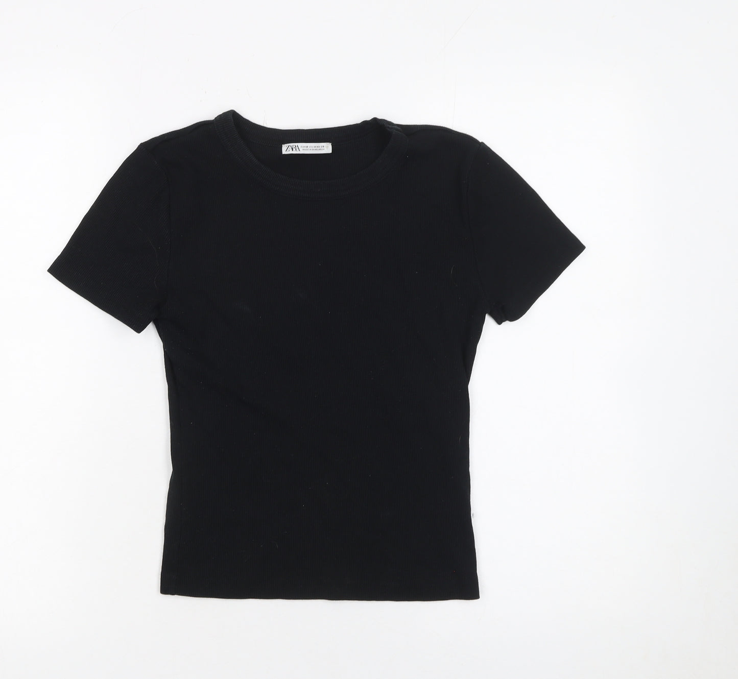 Zara Womens Black Basic Short Sleeve Slim Fit T-Shirt Size 12