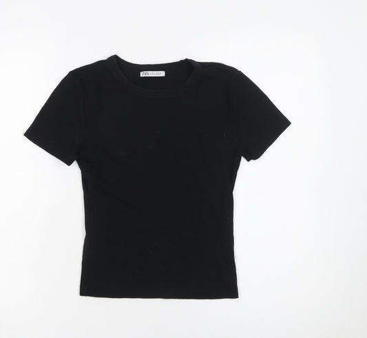 Zara Womens Black Basic Short Sleeve Slim Fit T-Shirt Size 12
