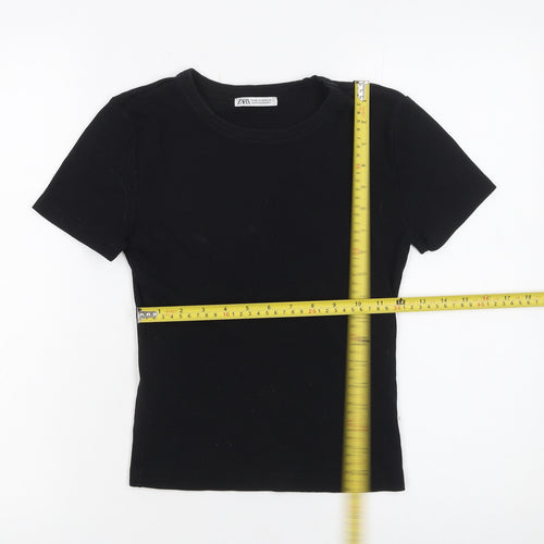 Zara Womens Black Basic Short Sleeve Slim Fit T-Shirt Size 12