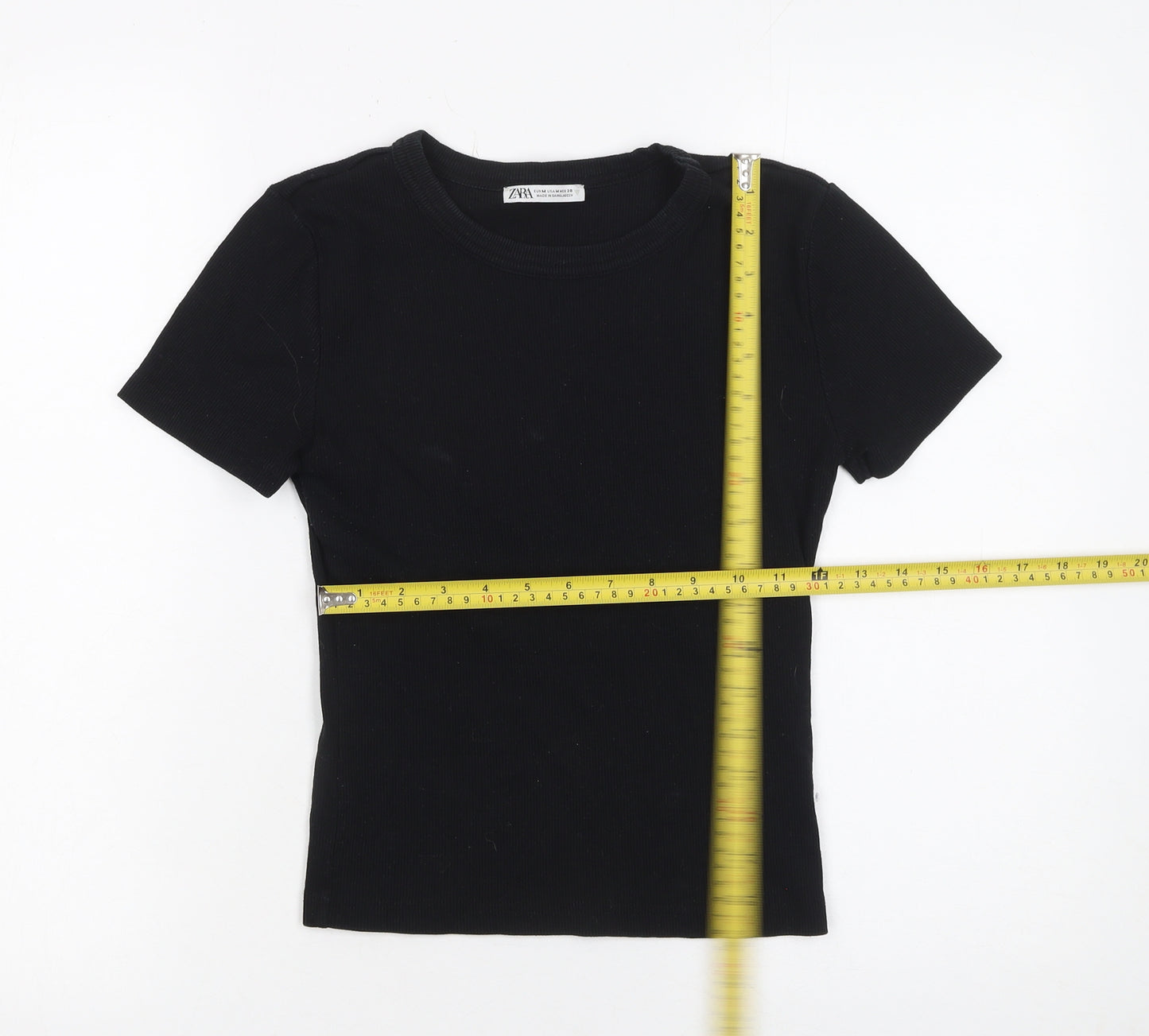 Zara Womens Black Basic Short Sleeve Slim Fit T-Shirt Size 12