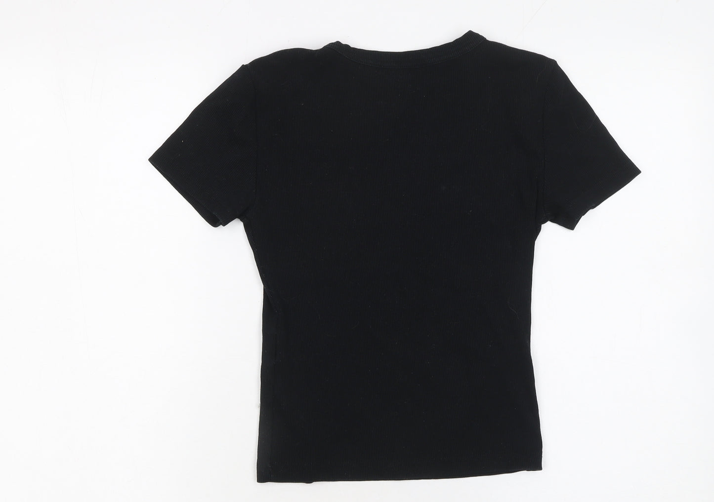 Zara Womens Black Basic Short Sleeve Slim Fit T-Shirt Size 12