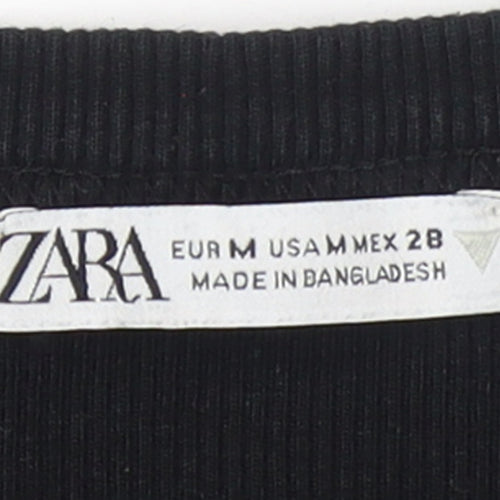 Zara Womens Black Basic Short Sleeve Slim Fit T-Shirt Size 12