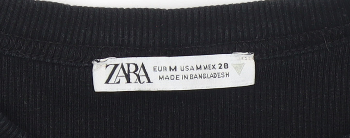 Zara Womens Black Basic Short Sleeve Slim Fit T-Shirt Size 12