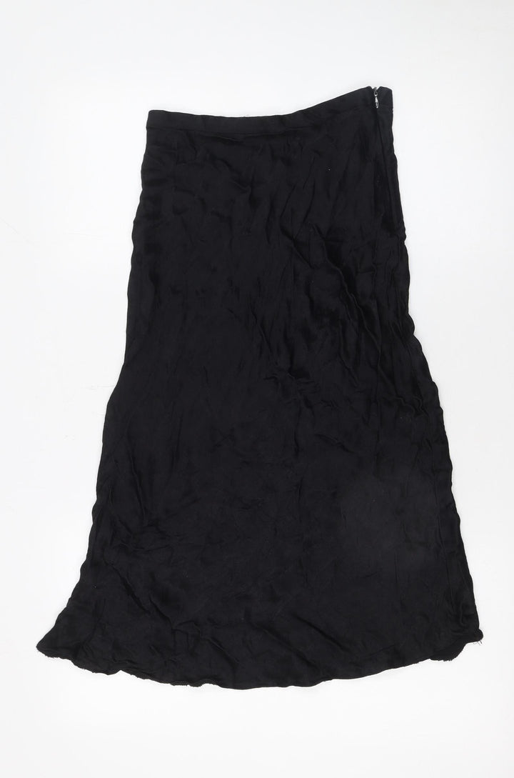 Zara Women's Black Midi A-Line Satin Skirt XS