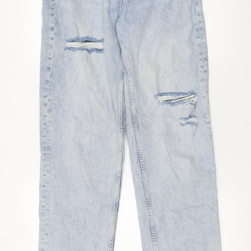 H&M Women’s Blue Distressed High Rise Mom Jeans Size 8