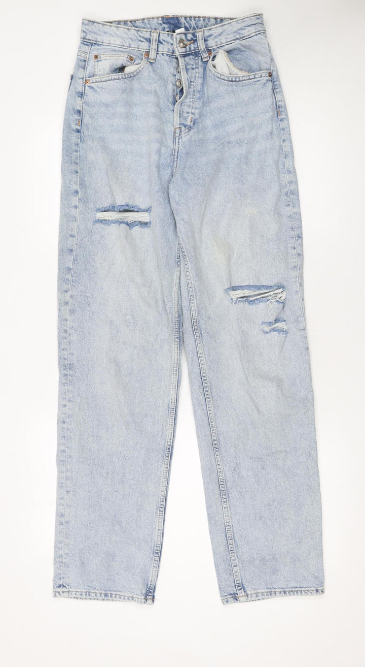 H&M Women’s Blue Distressed High Rise Mom Jeans Size 8