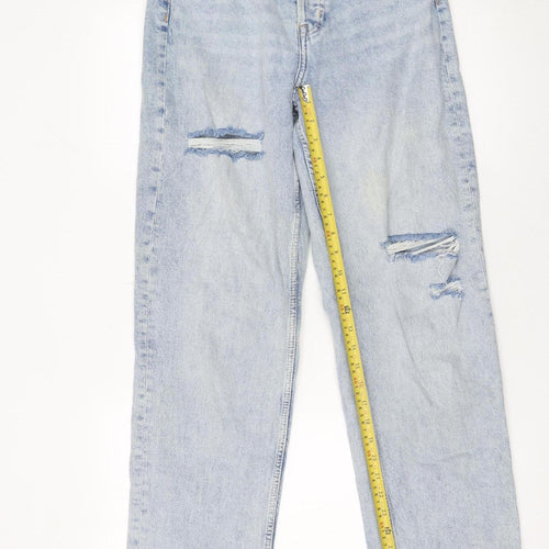 H&M Women’s Blue Distressed High Rise Mom Jeans Size 8