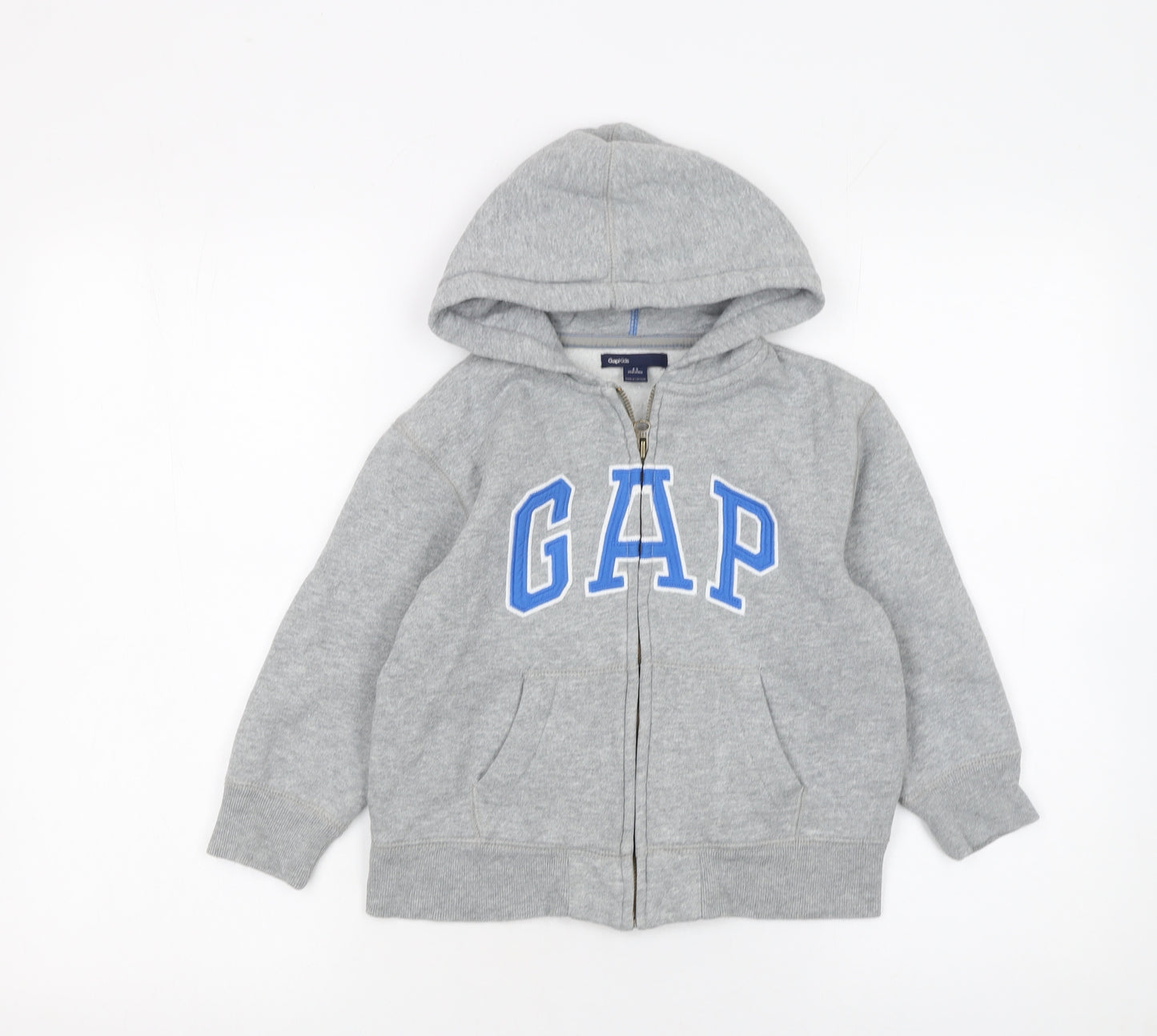 GAP Boys Grey Full Zip Hoodie 4-5 Years Hooded Fleece Logo Sweatshirt