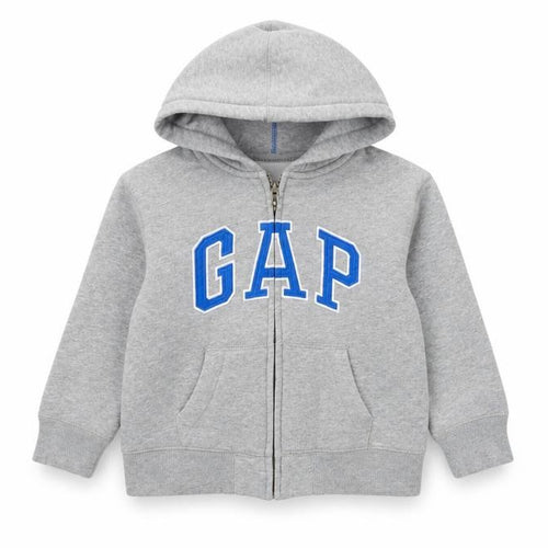 GAP Boys Grey Full Zip Hoodie 4-5 Years Hooded Fleece Logo Sweatshirt