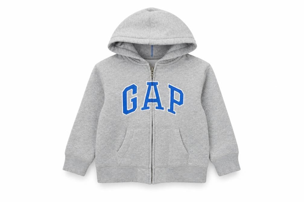 GAP Boys Grey Full Zip Hoodie 4-5 Years Hooded Fleece Logo Sweatshirt