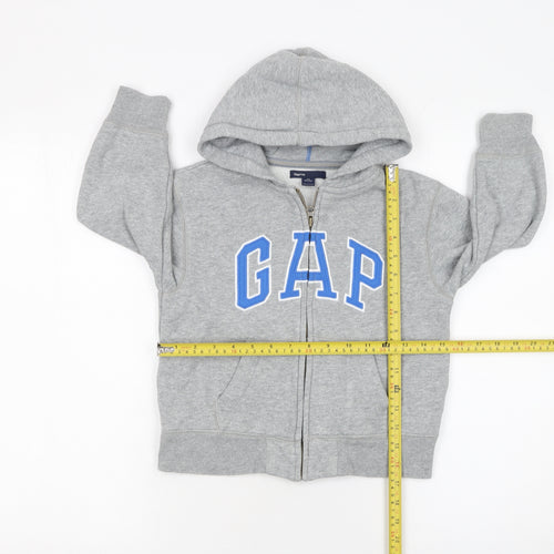 GAP Boys Grey Full Zip Hoodie 4-5 Years Hooded Fleece Logo Sweatshirt