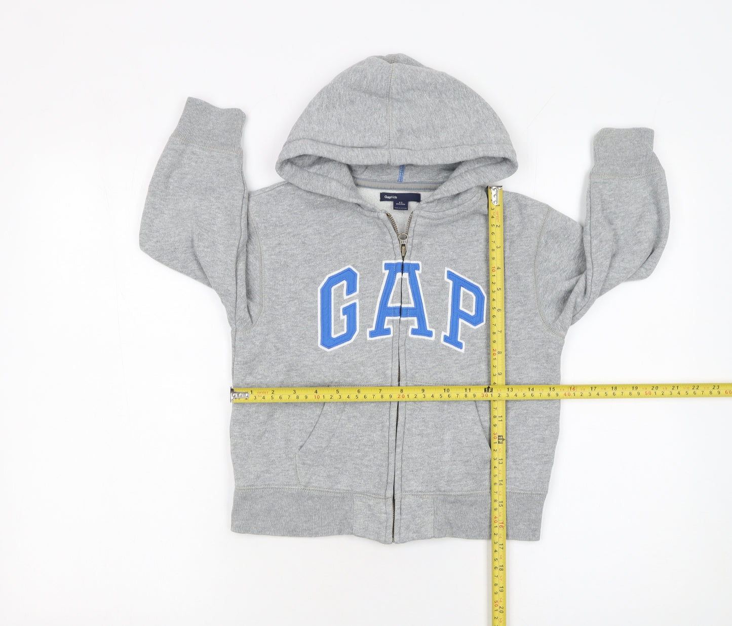 GAP Boys Grey Full Zip Hoodie 4-5 Years Hooded Fleece Logo Sweatshirt
