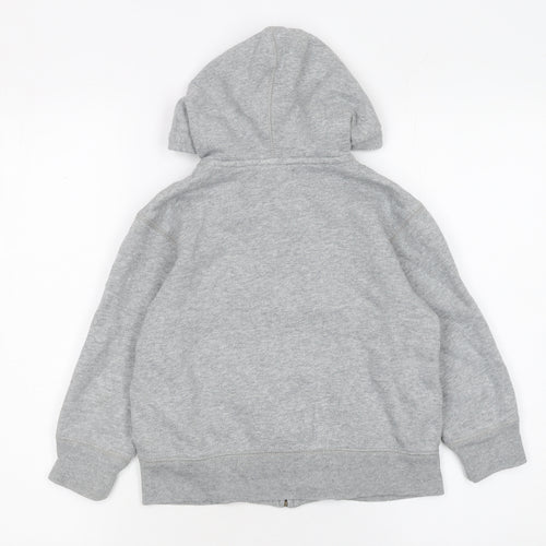 GAP Boys Grey Full Zip Hoodie 4-5 Years Hooded Fleece Logo Sweatshirt