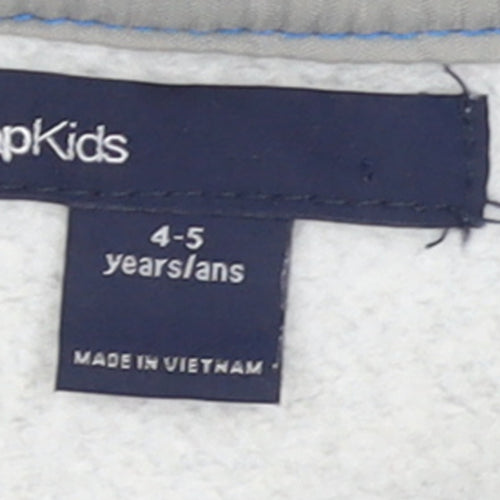 GAP Boys Grey Full Zip Hoodie 4-5 Years Hooded Fleece Logo Sweatshirt