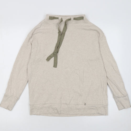 Féria Women Beige Cotton High Neck Bow Pullover Jumper Size 12