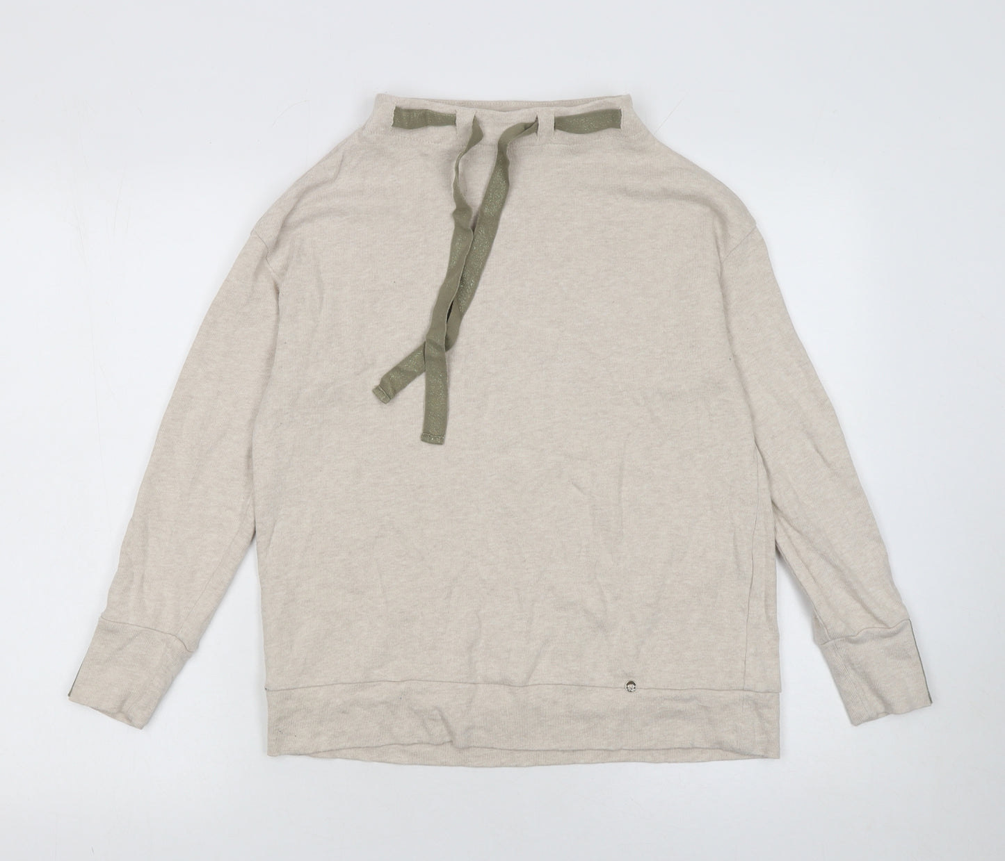 Féria Women Beige Cotton High Neck Bow Pullover Jumper Size 12