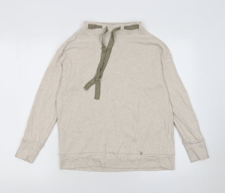 Féria Women Beige Cotton High Neck Bow Pullover Jumper Size 12