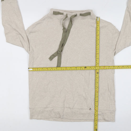 Féria Women Beige Cotton High Neck Bow Pullover Jumper Size 12