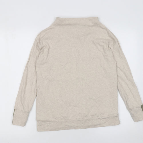 Féria Women Beige Cotton High Neck Bow Pullover Jumper Size 12