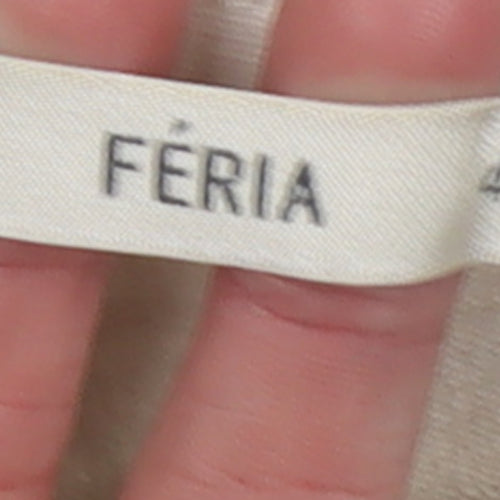 Féria Women Beige Cotton High Neck Bow Pullover Jumper Size 12